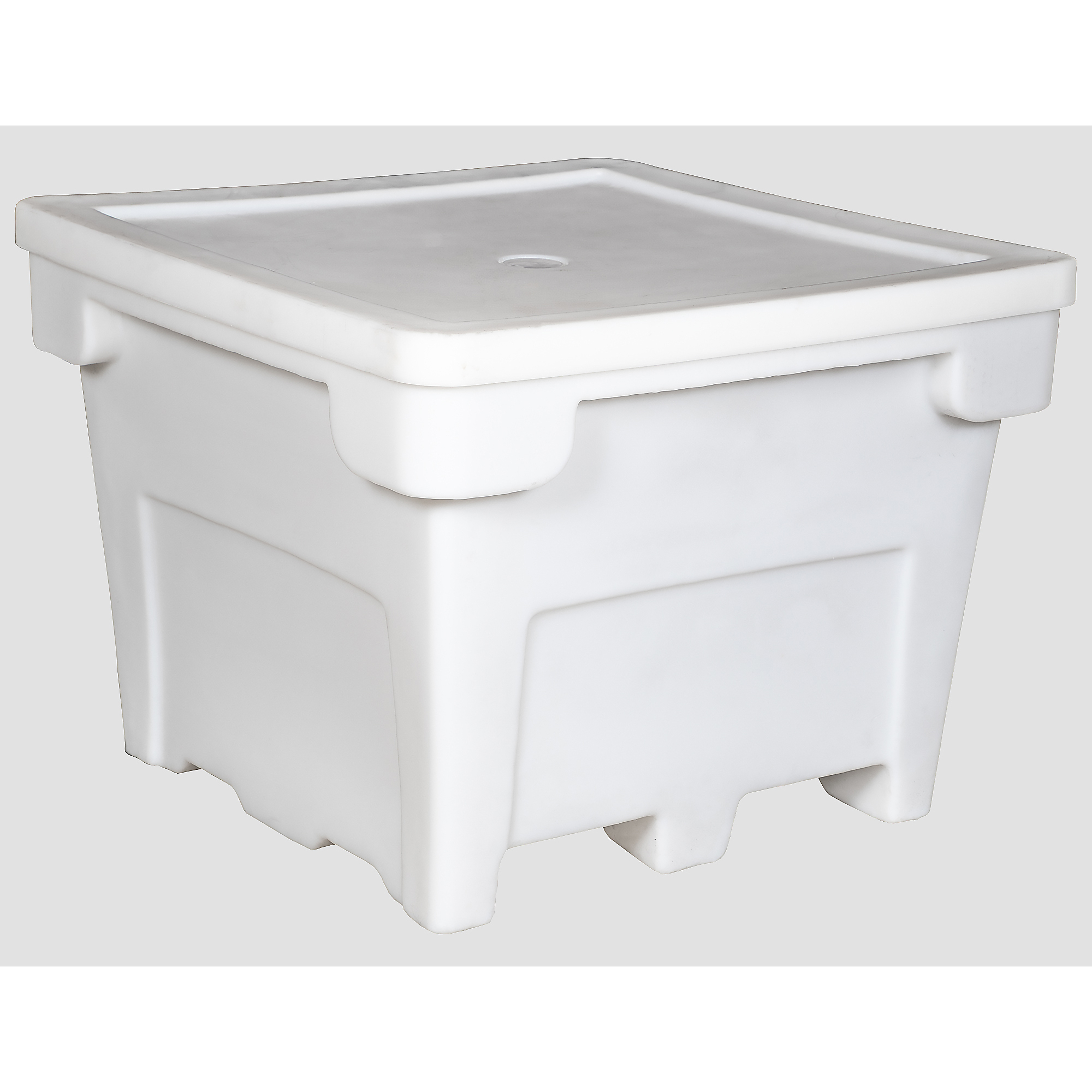 Romotech Bulk Storage Tote Box Bin with Lid — 43in. x 43in. x 32in., 1200-Lb. Capacity, Food Feed Grade Plastic, for Commercial Kitchen Use, Utility Storage, White, Model# 82125048